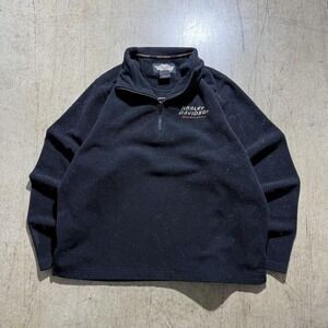 Harley-Davidson Sweatshirt Mens Large Black 1/4 Zip Fleece Pullover Motorcycle